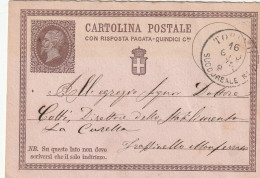 Italie Entier Postal TORINO Succursale 16/6/1878 Pour Frassinello - Postwaardestukken