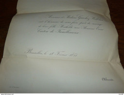 I23 Invitation Mariage  Mathilde Gauchez Willems Oscar Carton De Familleureux Bxl 1851 - Mariage