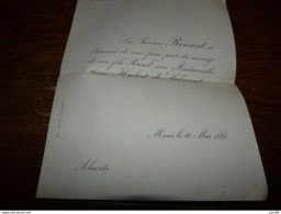 I23 Invitation Mariage Raoul Bonaert Jeanne Hubert De Salmont Mons 1881 - Mariage