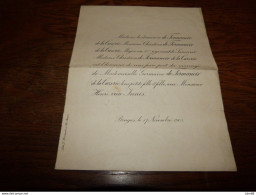 I23 Invitation Mariage Germaine De Formanoir De La Cazerie Henri Van Innis Bruges 1903 - Mariage