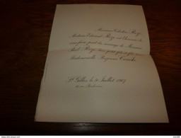 I23 Invitation Mariage Paul Roze Rozanne Coucke Saint-Gilles 1907 - Mariage