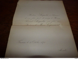 I22 Invitation Mariage Fernand Sacqueleu Marie Capiaumont Tournai 1872 - Mariage