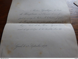 I36  Invitation Mariage Comtesse Joséphine De Hemptinne  Marquis André De La Riva Agüero 1878 Gand - Mariage