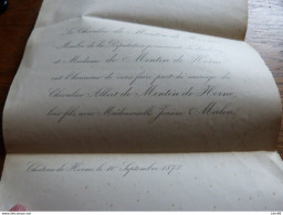 I36  Invitation Mariage Chevalier Albert De Menten De Horne Jeanne Malou Ch. De Horne 1878 Sint-Truiden - Mariage