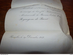 I21 Invitation Mariage  Eulalie Van Reynegom De Buzet Et D'Herenthout Ferdinand Otto De Mentock 1851 - Mariage