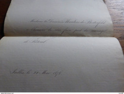 I36  Invitation Mariage Eugène Wauters De Besterfeld Marthe De Patoul Ixelles 1878 - Mariage