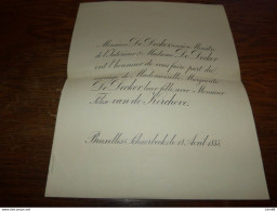 I21 Invitation Mariage  Marguerite De Decker Félix Van De Kerchove Schaerbeek 1885 - Mariage