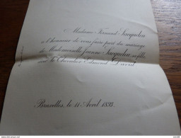 I36  Invitation Mariage Chevalier Edmond David Jeanne Sacqueleu  1893 - Mariage