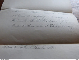 I36  Invitation Mariage Alice De Kerchove Baron Albert D'Uddekem D'Acoz Ch. De Bellem Aalter Bellem 1860 - Mariage