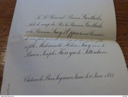 Faire-part Mariage Noblesse Hélène Snoy / Baron Joseph Kervyn De Lettenhove Château Bois Seigneur Isaac 1883 - Mariage