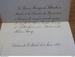 Faire-part Mariage Noblesse  Baron Joseph Kervyn De Lettenhove / Hélène Snoy Château St-Michel 1883 Sint-Michiels - Mariage