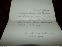 Faire-part Mariage Noblesse Henri Goffinet / Juliette De Changy Bxl 1909 - Mariage