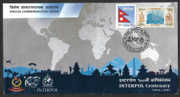 NEPAL 2023 INTERPOL Cetenary,Police Force,Counter Terrorism, Map,Flag,Everest, Sp Cover + Brochure (**) - Népal