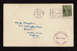 Lot # 121 International First Class Foreign Surface Rate: 1954 Envelope Bearing 1938, 8¢ Van Buren Olive Green - Covers & Documents