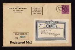 Lot # 140 Registered Mail: 1940 Registered Letter Bearing 1938, 19¢ Hayes Bright Mauve - Storia Postale