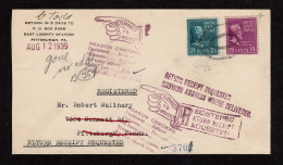 Lot # 179 Restricted Delivery Service:1938, 19¢ Hayes Bright Mauve And 21¢ Chester A. Arthur Dull Blue - Storia Postale