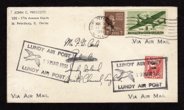 Lot # 195 Used To Lundy Island:1938, 7¢ Jackson Sepia And 8c Olive Green Air Post (small Corner Missing) Tied By SAINT P - Cartas & Documentos