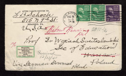 Lot # 202 Used To Poland Via Tran-Siberian Railroad:1940 Letter Bearing 1938 1c Washington Green (2 Copies) And 1938 3c  - Cartas & Documentos