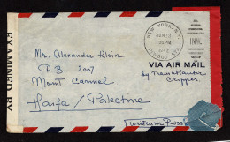Lot # 207 Used To Mt. Carmel, Haifi, Palestine:1942 Cover Bearing 1938 5c Monroe Bright Blue (Three Copies), 15c Transpo - Storia Postale