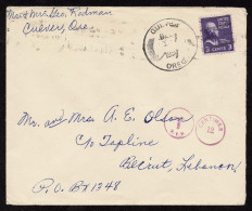 Lot # 212 Used To Lebanon:1950 Envelope Bearing 1938 3c Jefferson Light Violet - Covers & Documents