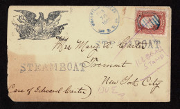 Lot # 285 Patriotic Eagle "STEAMBOAT" Manuscript "ILLEGAL STAMP" 1861, 3¢ Rose On Envelope - Altri & Non Classificati