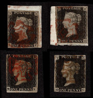 Lot # 313 Great Britain: 1840, Queen Victoria First Issue, 1d Black, 4 Copies, 2 Normal On Piece, 1 VR - Autres & Non Classés
