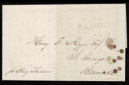 Lot # 406 Bermuda Stampless: New York To Bermuda: 29 February 1845 BERMUDA/ SHIP LETTER S1 Type I In Red Light Impressio - 1859-1963 Kronenkolonie