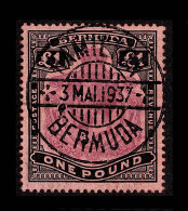 Lot # 413 Bermuda: 1918, King George V, £1 Purple & Black On Red "socked On Nose" - 1859-1963 Crown Colony