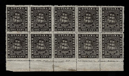 Lot # 419 1863-76, Ship Seal Of The Colony, 1¢ Black, Perf 15 Waterlow Imprint Sheet Margin Block Of Ten - Guayana Británica (...-1966)