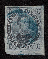 Lot # 433 1851, Prince Albert, 6d Slate Violet, Laid Paper Rare BLUE Concentric Ring Cancels - Used Stamps