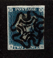 Lot # 588 1840, Queen Victoria First Issue, 2d Blue Plate I "AH" - Usati