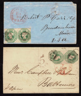 Lot # 613 Great Britain Covers 1847-54 Embossed; 1 Shilling Green EIGHT Covers To The North America Primarily United Sta - Cartas & Documentos