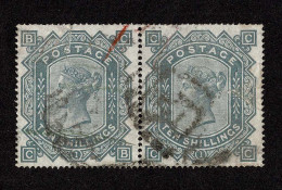 Lot # 625 1878, Queen Victoria, 10s Greenish Gray, PAIR Maltese Cross Watermark PAIR, "R" In Grid Cancels - Used Stamps