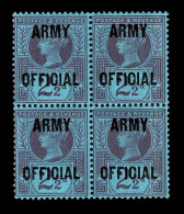 Lot # 720 Army Official, 1896, 2½d Purple On Blue, BLOCK OF FOUR - Oficiales