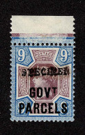 Lot # 725 Govt. Parcels: 1888 9d Dull Purple & Blue Overprint SPECIMEN Type 9, TOP SHEET MARGIN COPY - Oficiales