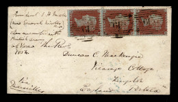 Lot # 755 Crimean War: Varna Bulgaria To England: 1d Red Strip Of Three Tied By Tryptic "49" In Red Cancel On Envelope - Sonstige & Ohne Zuordnung
