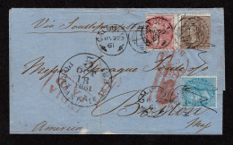 Lot # 771 Used From India To The United States: 1865-67 8a, 1a And ½a Tied By CALCUTTA AU 22 61 C.d.s. Strikes On Blue F - Autres & Non Classés