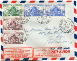 VIET-NAM LETTRE PAR AVION AVEC CACHET "20-7-55 INAUGURATION DE L'EXPOSITION ANNIVERSAIRE..." DEPART BUU-HOA 20-7-1955... - Viêt-Nam