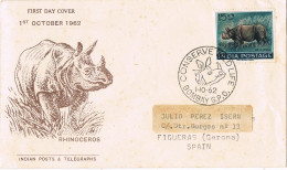 51768. Carta BOMBAY (India) 1962. RINOCERONTE, Rhinoceros - Briefe U. Dokumente