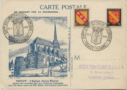 CARTE AFFRANCHIE N° 756 ET 757- OBLITEREE CAD ILLUSTRE  EXP .. DOCUMENTATION ..HISTORIQUE-TOUCY -YONNE -1946 - Bolli Commemorativi