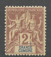 GRANDE COMORE N° 2 Variétée Trait Bleu Sur DE De GRANDE NEUF*  CHARNIERE  / Hinge  / MH - Neufs