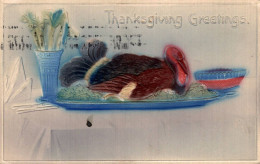J1809 - Thanksgiving Greetings - Salutations De Thanksgiving - Dinde - Carte Gaufrée - Thanksgiving