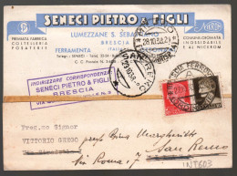 LUMEZZANE S.SEBASTIANO - BRESCIA - 1938 - SENECI PIETRO - FABBRICA POSATERIE - AL RETRO INCOLLATA UNA FORCHETTA (INT603) - Shopkeepers