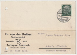 Ganzsache, Postkarte, Solingen-Gräfrath 1940 - Private Postal Stationery