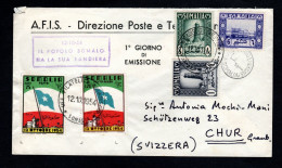 Somalia AFIS, FDC VIAGGIATA 1954, BANDIERA SOMALA MOGADISCIO PER CHUR, SVIZZERA - Somalia (AFIS)