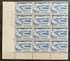 België, 1957, Nr 1019, Postfris **, Blok Van 12, Met Velnummer En Plaatnummer 3 - ....-1960