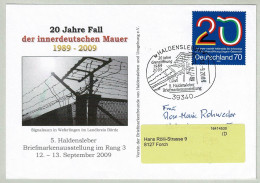 Deutschland 2009, Brief Briefmarkenausstellung Haldensleben - Forch (Schweiz), Fall Mauer, Grenzöffnung - Autres & Non Classés