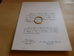 I16-10 Invitation Mariage Jeannine De Witte François Coppieters 't Wallant 1960 - Mariage