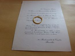 I16-10 Invitation Mariage  Bruno De Witte De Haelen Baronne Claudine De Vinck 1958 1957 - Mariage