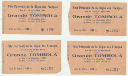 Fête De La Digue Des Français à NICE 1946 - Grande TOMBOLA  - ( 4 Billets ) - Billets De Loterie